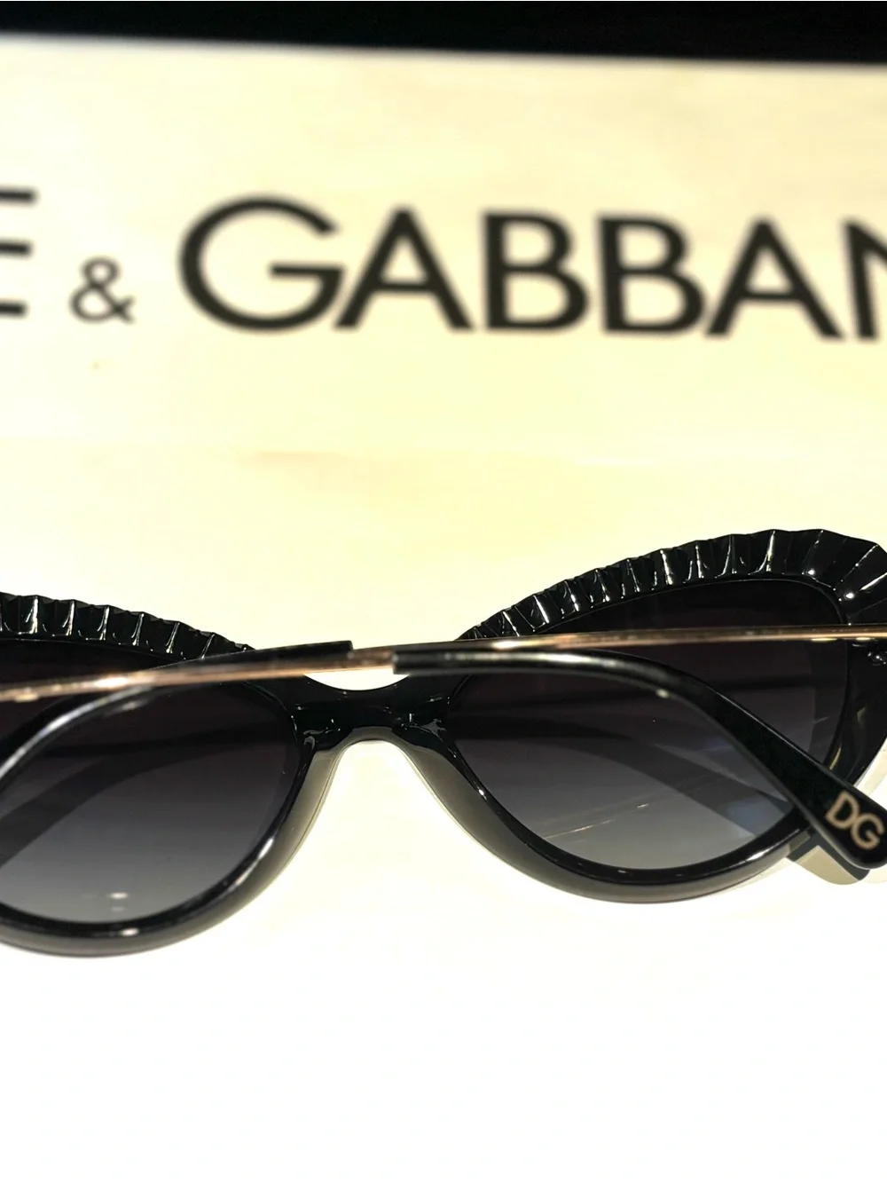New Dolce & Gabbana DG6136 501/8G Black Cat-Eye Sunglasses with Gold Temples